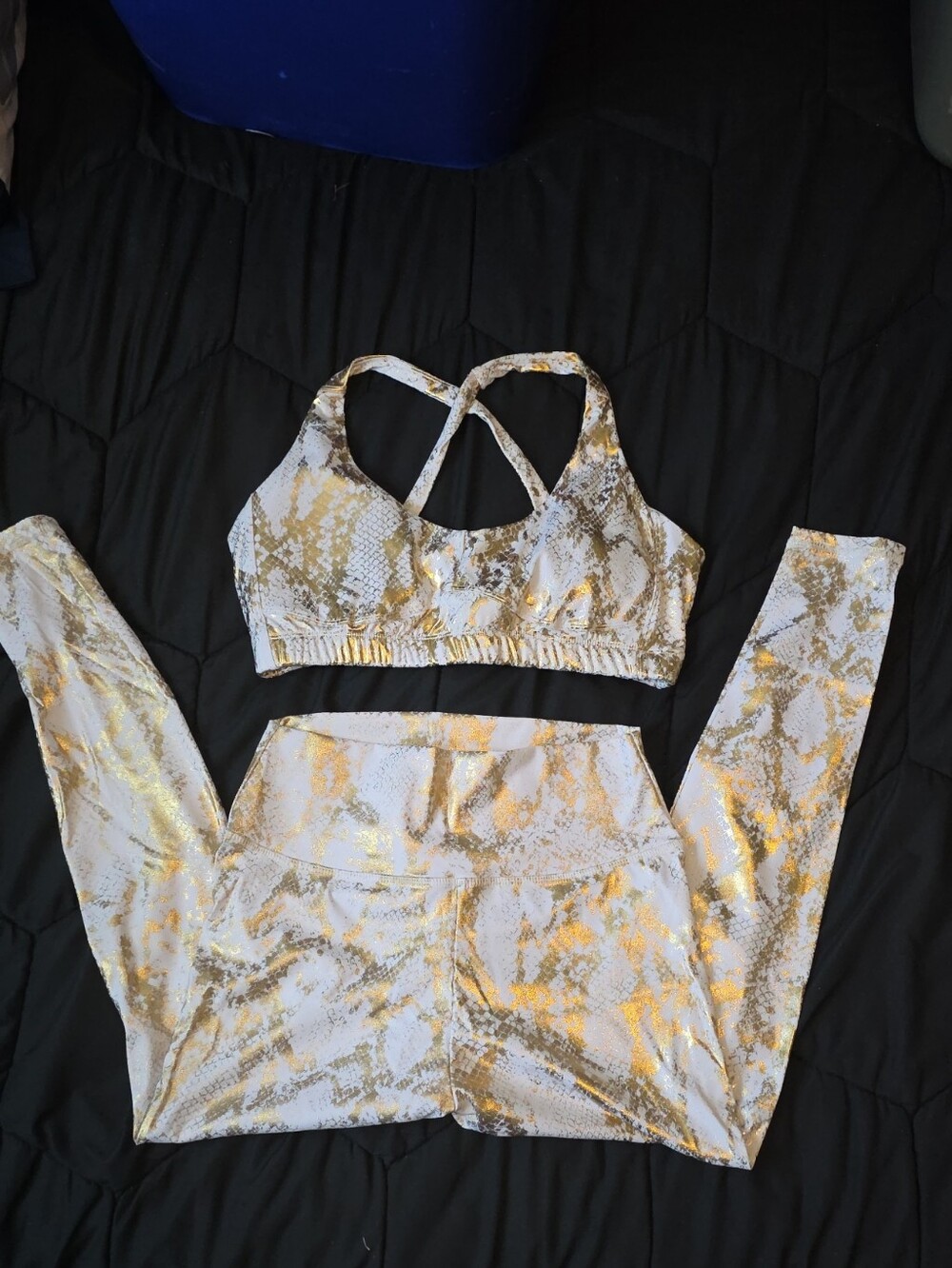 White and Gold Snake-Print Active Set - Sports Bra + Leggings
